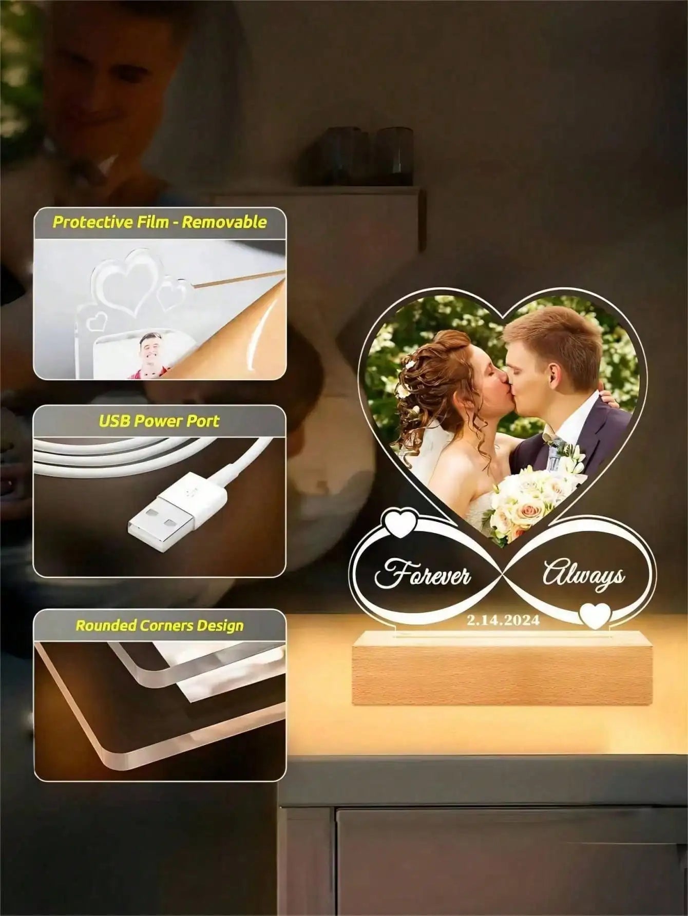 Lampara corazón personalizada